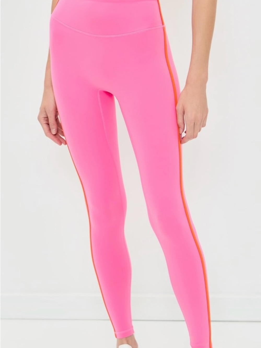 Form High-Waist Pink Leggings with Orange Side Stripe